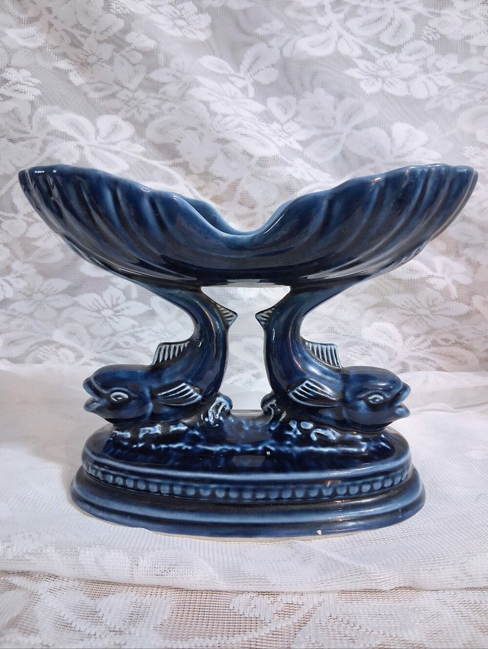 Vintage Devonway Kingsbridge Art Deco Fish Dish Bonbons Trinket Soap Cobalt Blue - Picture 4 of 12